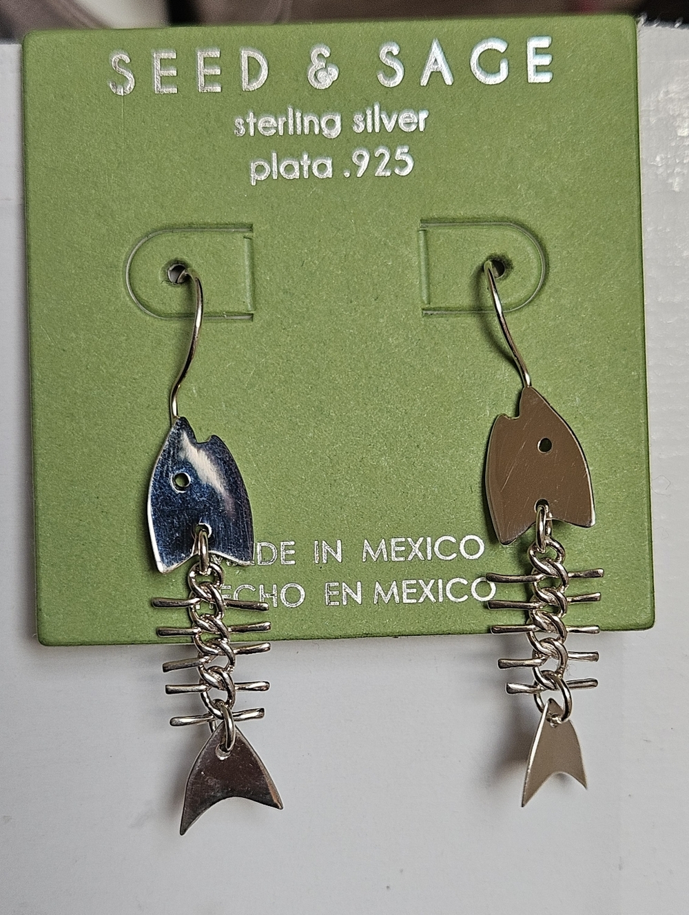 Seed & Sage Sterling Silver Fish Skeleton Drop Earrings - Silver